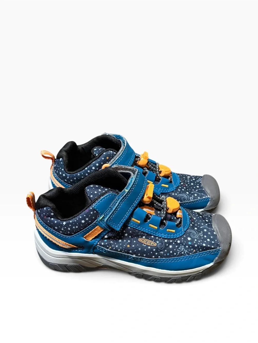 Keen Targhee Kids Blue Star Print Sneakers Bright Blue and Orange Accents Sz 12